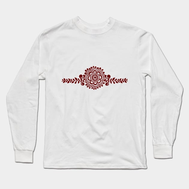 Red Henna Tattoo - Red Mehendi Motifs Long Sleeve T-Shirt by Tilila